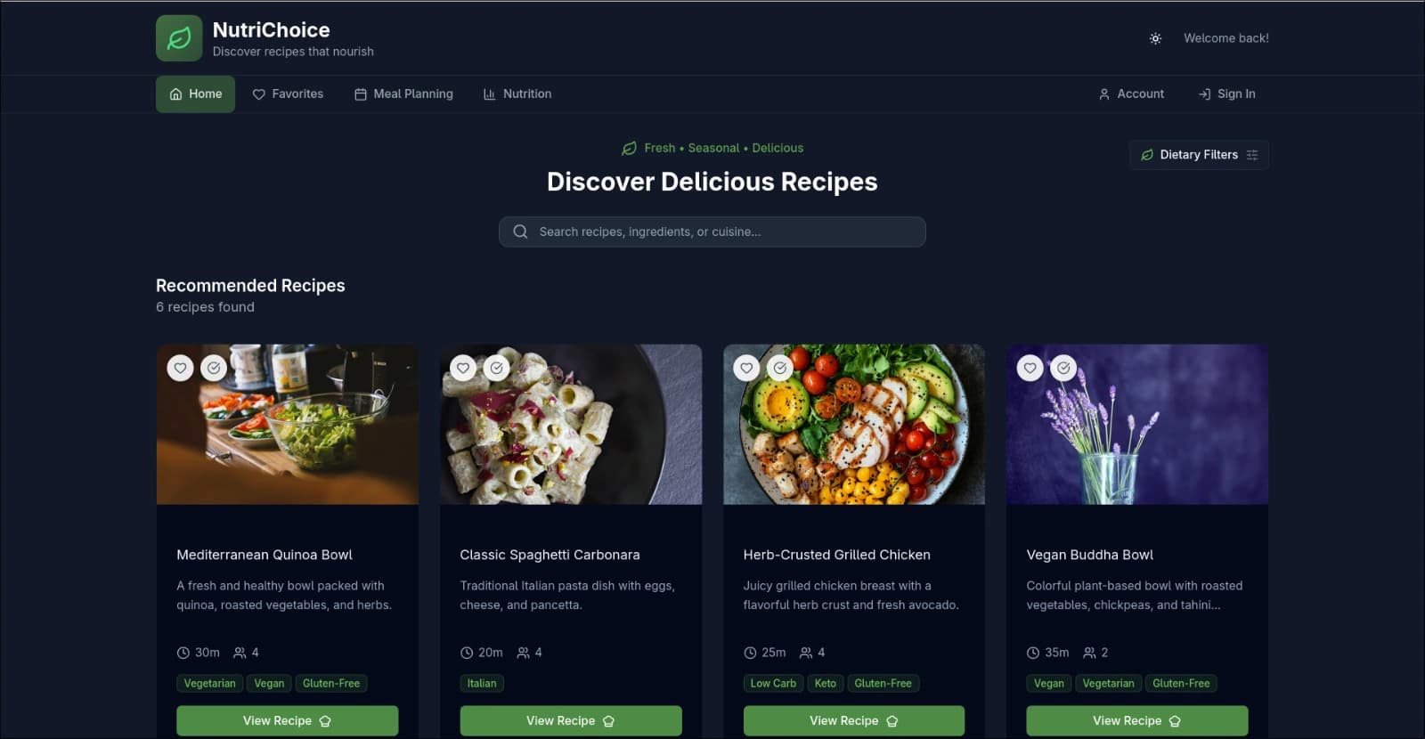 Nutrichoice meal discovery and community app